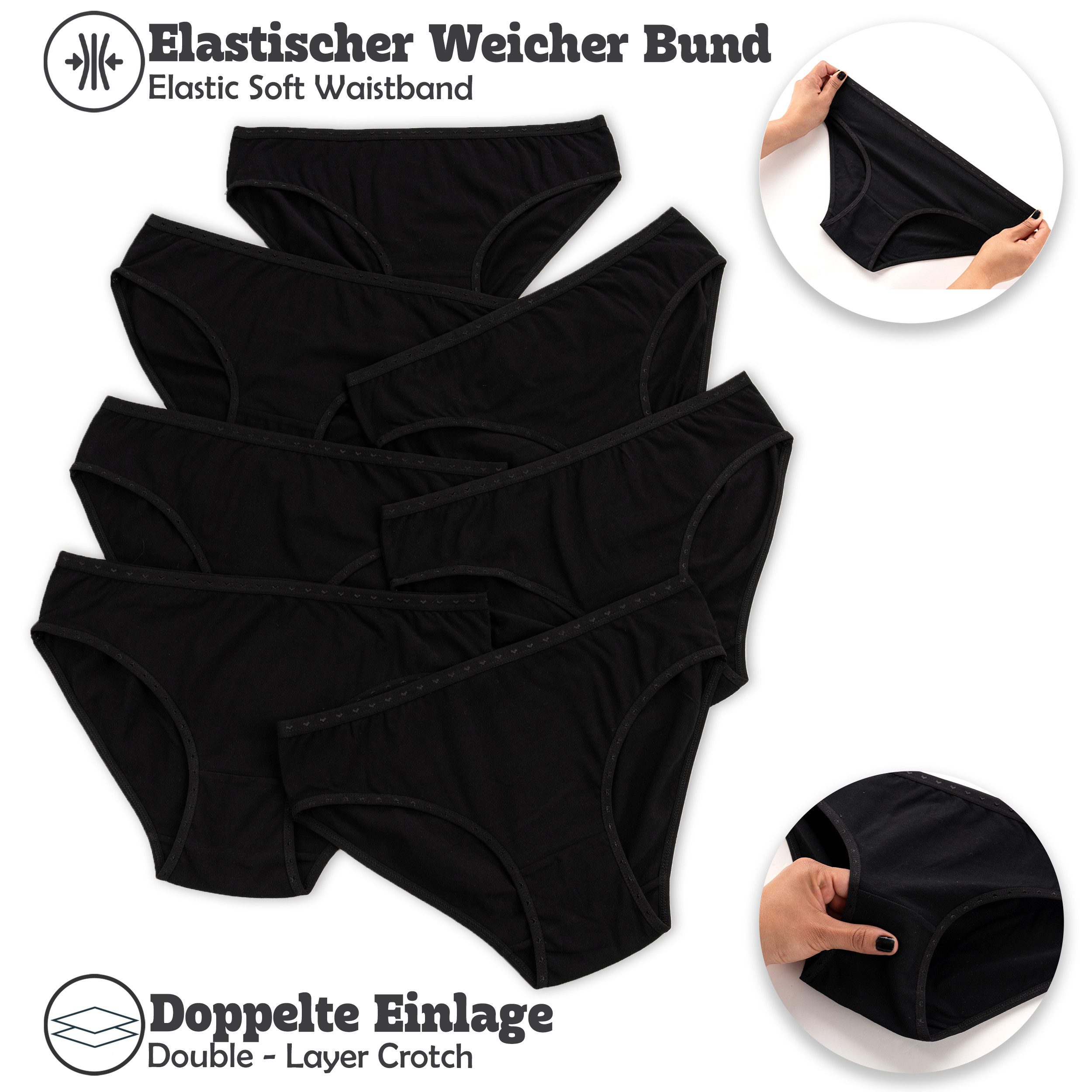 LOREZA Taillenslip 7 Damen Slips Unterhosen Schwarz Weiss Unterwäsche Baumwolle 34-44 (Packung, 7-St) – Bild 4 von 5