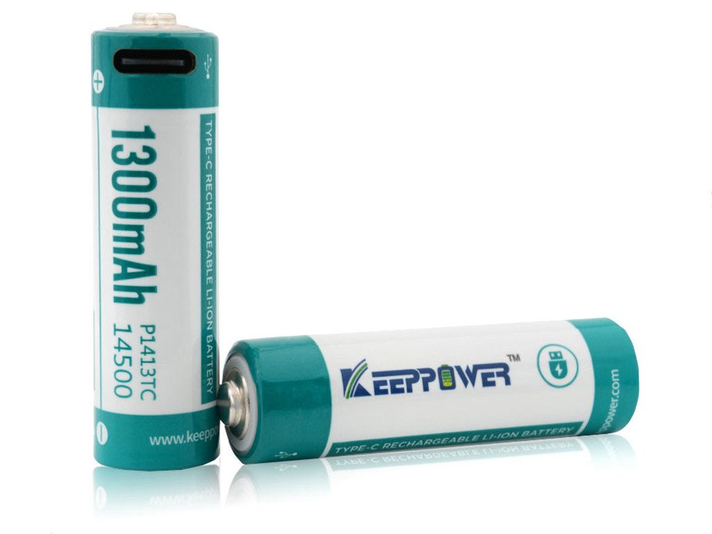 Keeppower 2 Stück Keeppower 14500 1300mAh 3,7V geschütze Li-Ion-Zelle mit USB-C Akku 1300 mAh (3,7 V)
