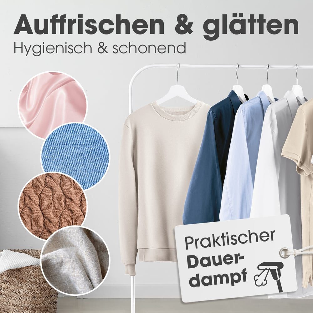 CLEANmaxx Dampfbürste faltbar 1600W schwarz 165ml Tank, 1600 W, Dampfglätter für Kleidung, Mit 2in1 Funktion – Bild 5 von 5