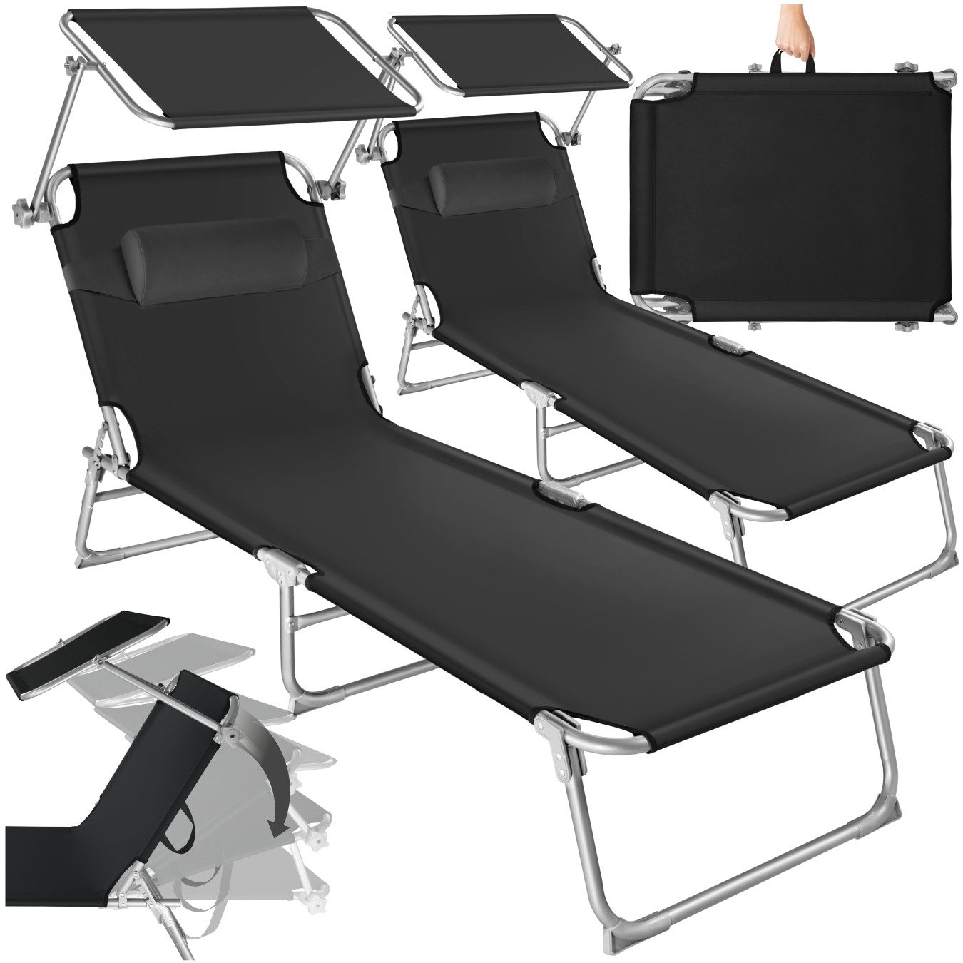 tectake Gartenliege Sonnenliege 4-stufig mit Kopfpolster, günstig online kaufen