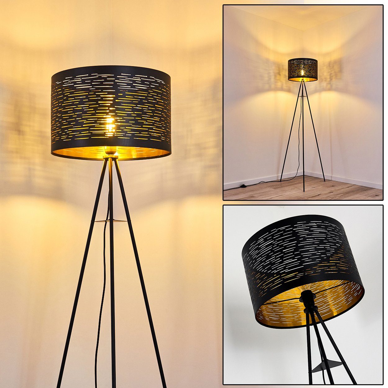 hofstein Stehlampe Retro Wohn Schlaf Zimmer Beleuchtung schwarz/Gold Lese Steh Boden
