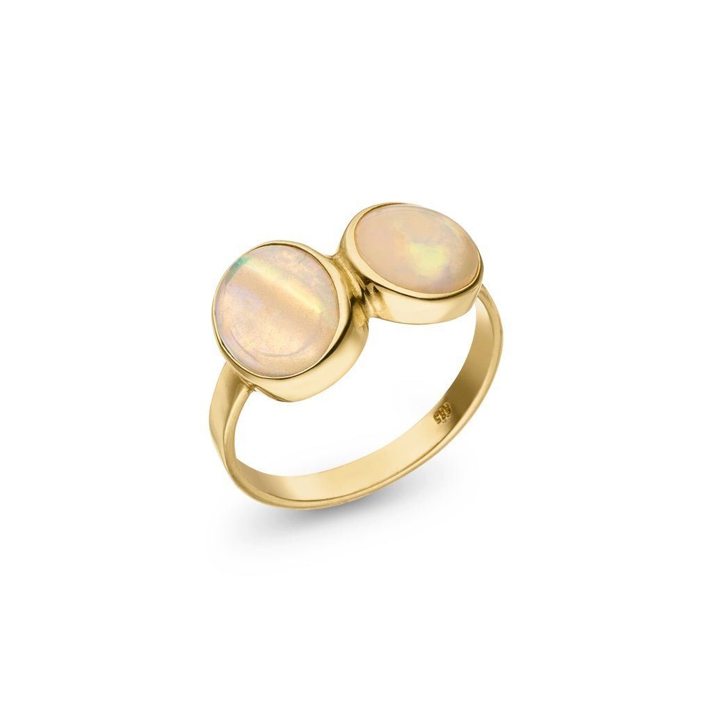 SKIELKA DESIGNSCHMUCK Goldring Opal Ring "Duo" (Gelbgold 585), hochwertige Goldschmiedearbeit aus Deutschland