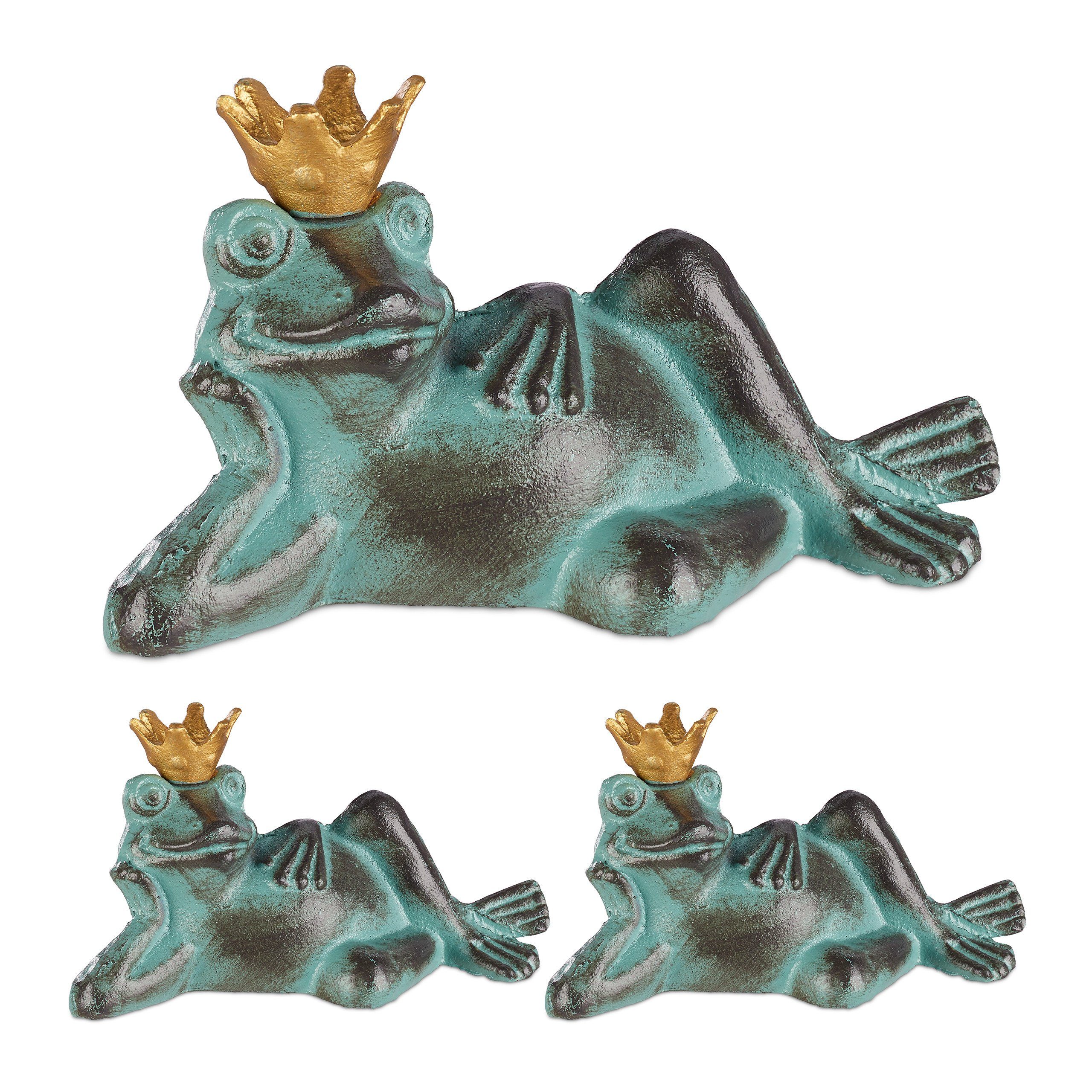 relaxdays Dekofigur 3 x Gartenfigur Froschkönig S