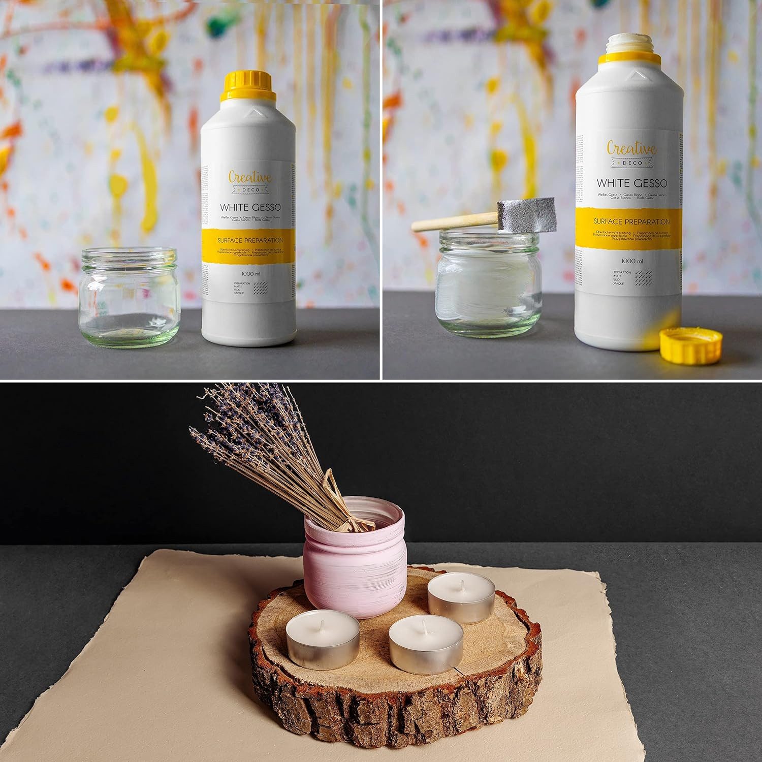 Creative Deco Grundierfarbe Professionell Gesso 1L Perfekte Grundierung für Malerei, Primer für Acryl-Farben, Öl-Farben, Pouring, Decoupage