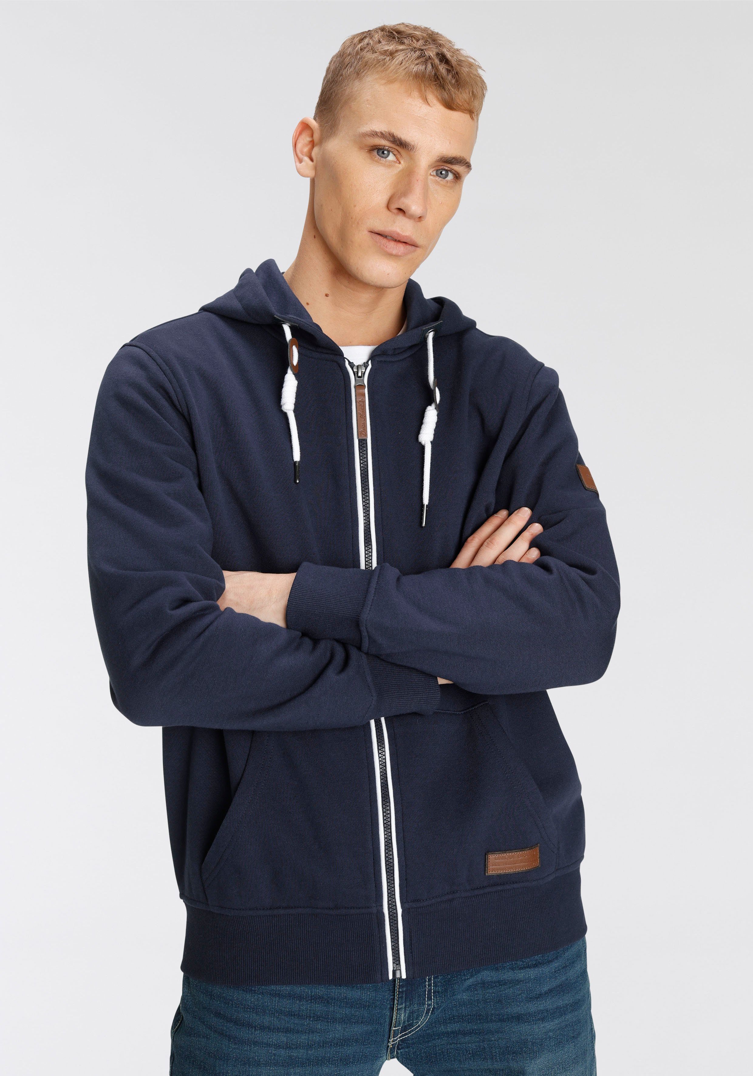 AJC Kapuzensweatjacke mit Lederapplikationen und kontrastfarbenem Detail marine