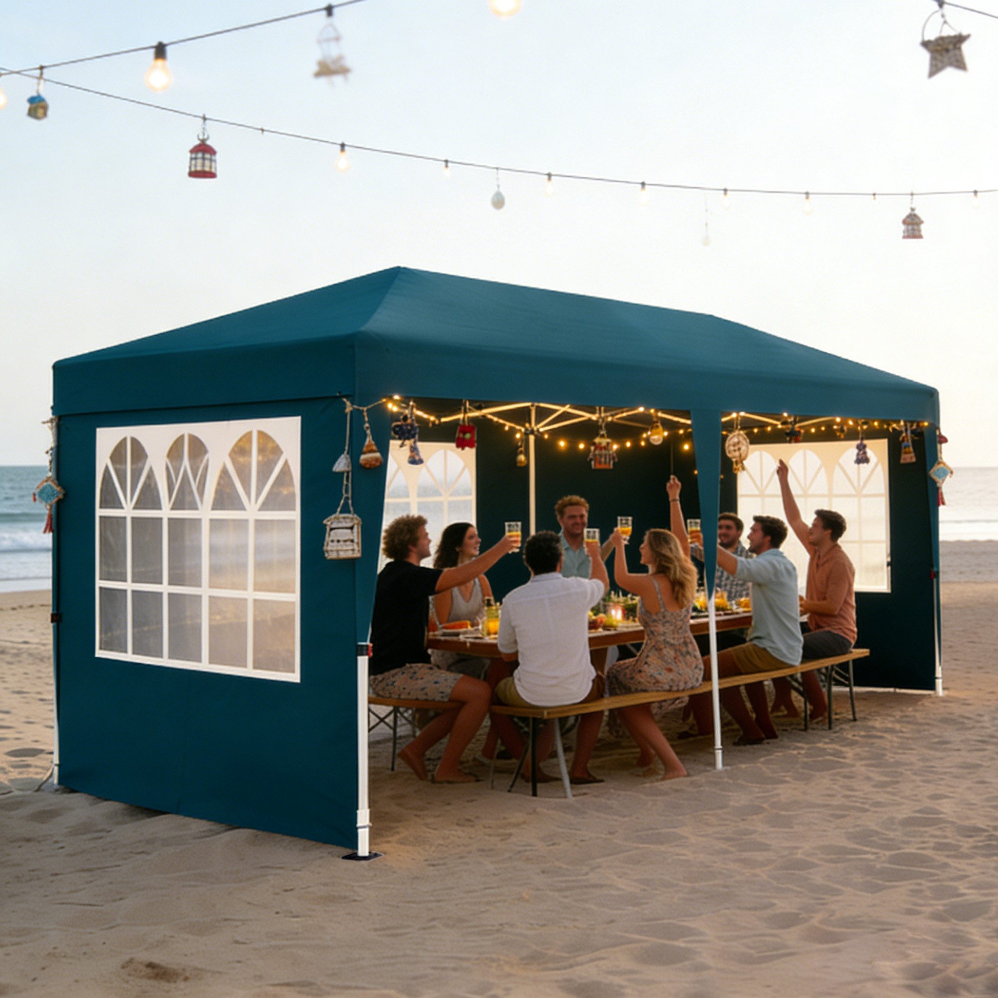 FIVMEN Partyzelt 3x6m Faltpavillon mit 6 Seitenwände Höhenverstellbar Gartenpavillon, Ideal für Gartenfeste & Feiern, Einfach aufbauen