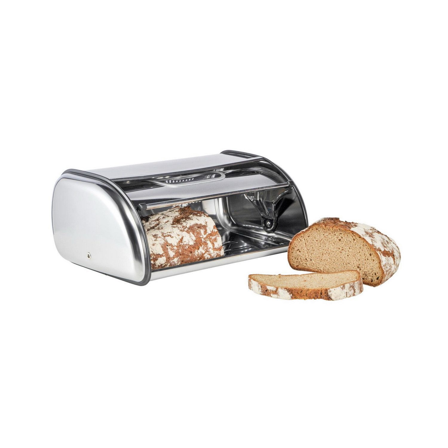 Haushalt International Brotkasten Edelstahl Rollbrotkasten mit Sichtfenster Brotbox Brotkiste, Belüftungslöcher auf der Rückseite