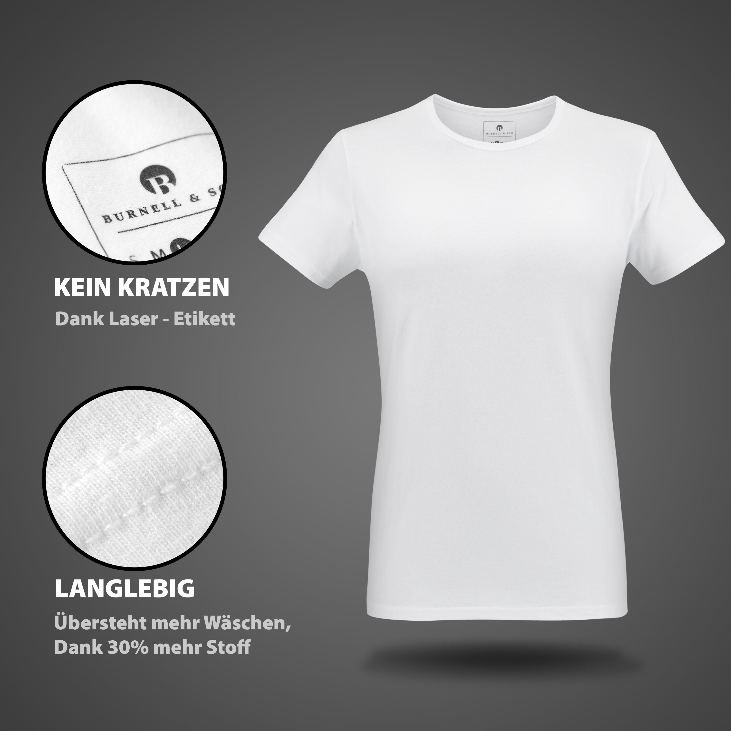 Burnell & Son Unterziehshirt für (Packung, mit Weiß 3-St., 3er-Pack) Baumwolle Herren aus T-Shirt Unterhemd Feinripp und Kurzarm Rundhals
