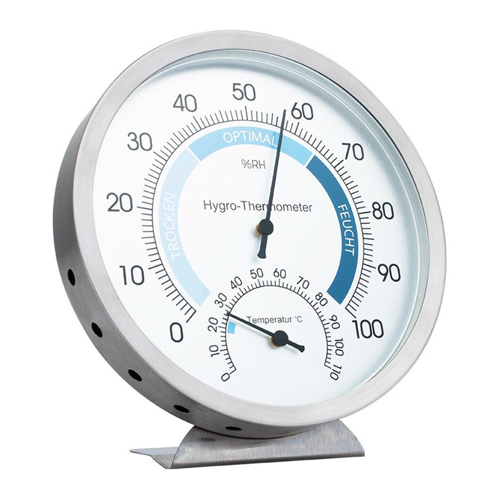Hygrometer Raumthermometer und Hygrometer analog aus Edelstahl - Präzise - Ø 13cm