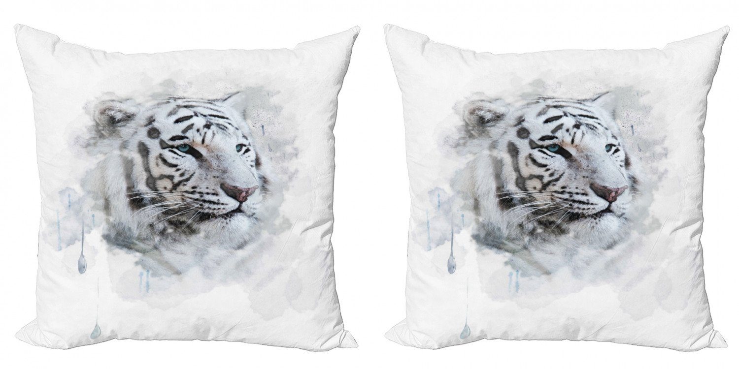 Kissenbezüge Modern Accent Doppelseitiger Digitaldruck, Abakuhaus (2 Stück), Tier White Tiger Portrait