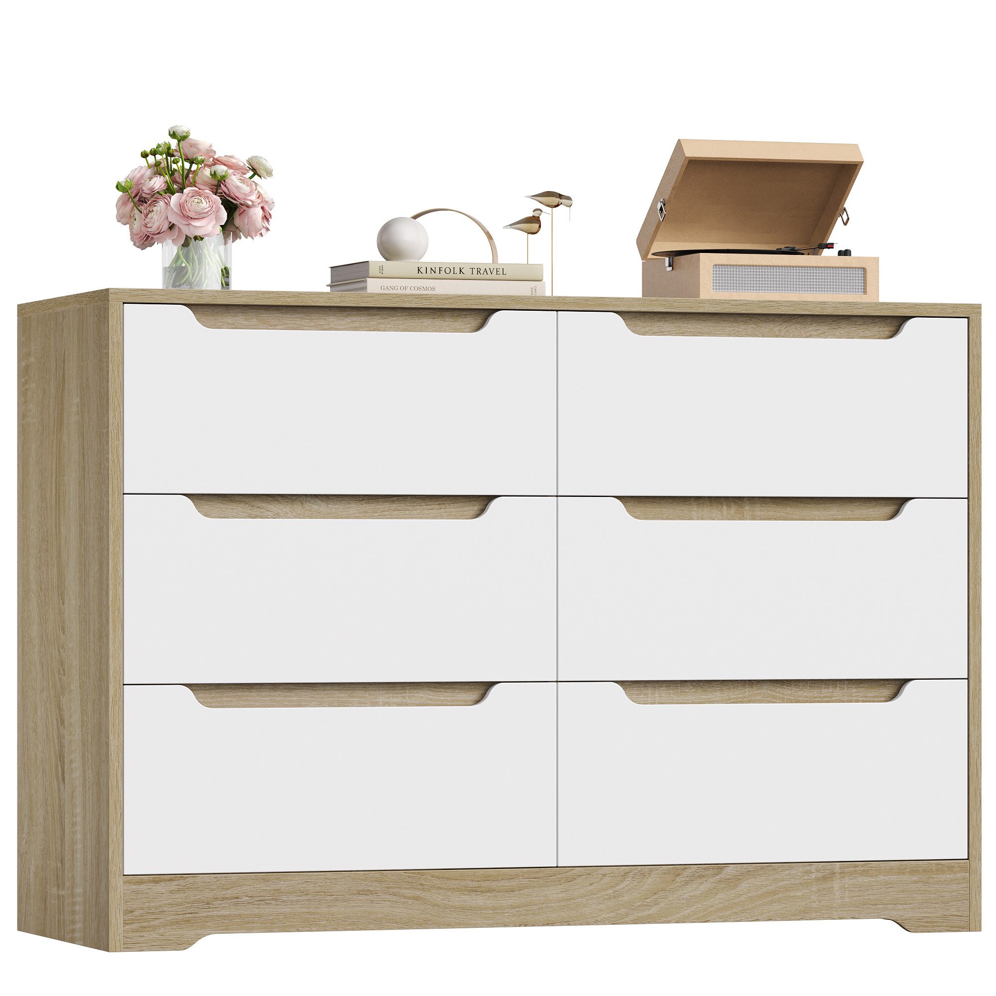 HOMECHO Kommode, mit 6 Schubladen, Schubladenschrank Modern Mehrzweckschrank aus Holz