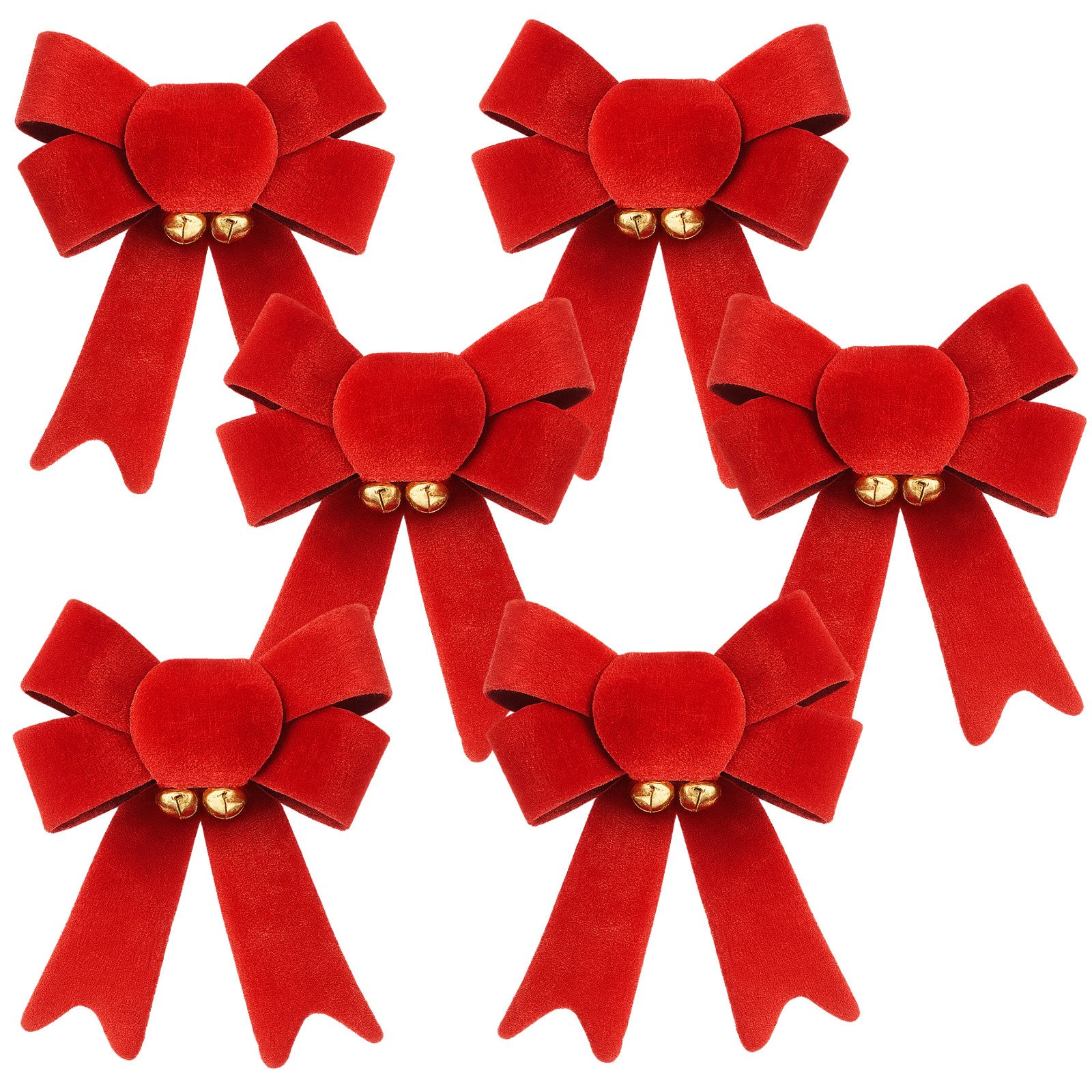 Koopman Weihnachtsbaumschleife Christbaumschleife Weihnachtsschleife Dekoschleife Rot 13x11cm 6er Set (6-tlg), Polyester, Golfarbende Glöckchen, Samtoptik, Schlicht, Weihnacht