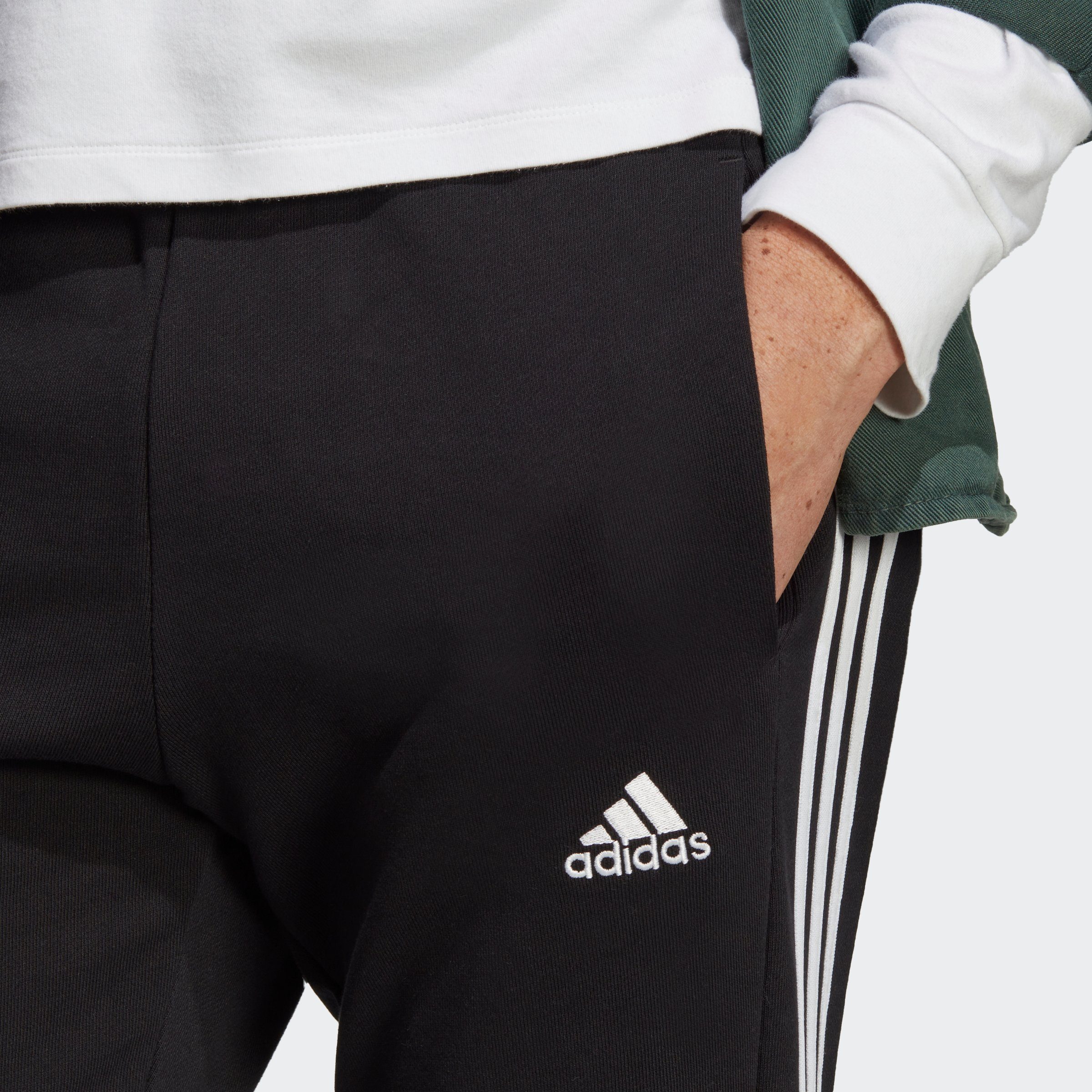 Sportswear TAPERED White ELASTIC 3STREIFEN CUFF Sporthose adidas Black TERRY / HOSE (1-tlg) ESSENTIALS FRENCH