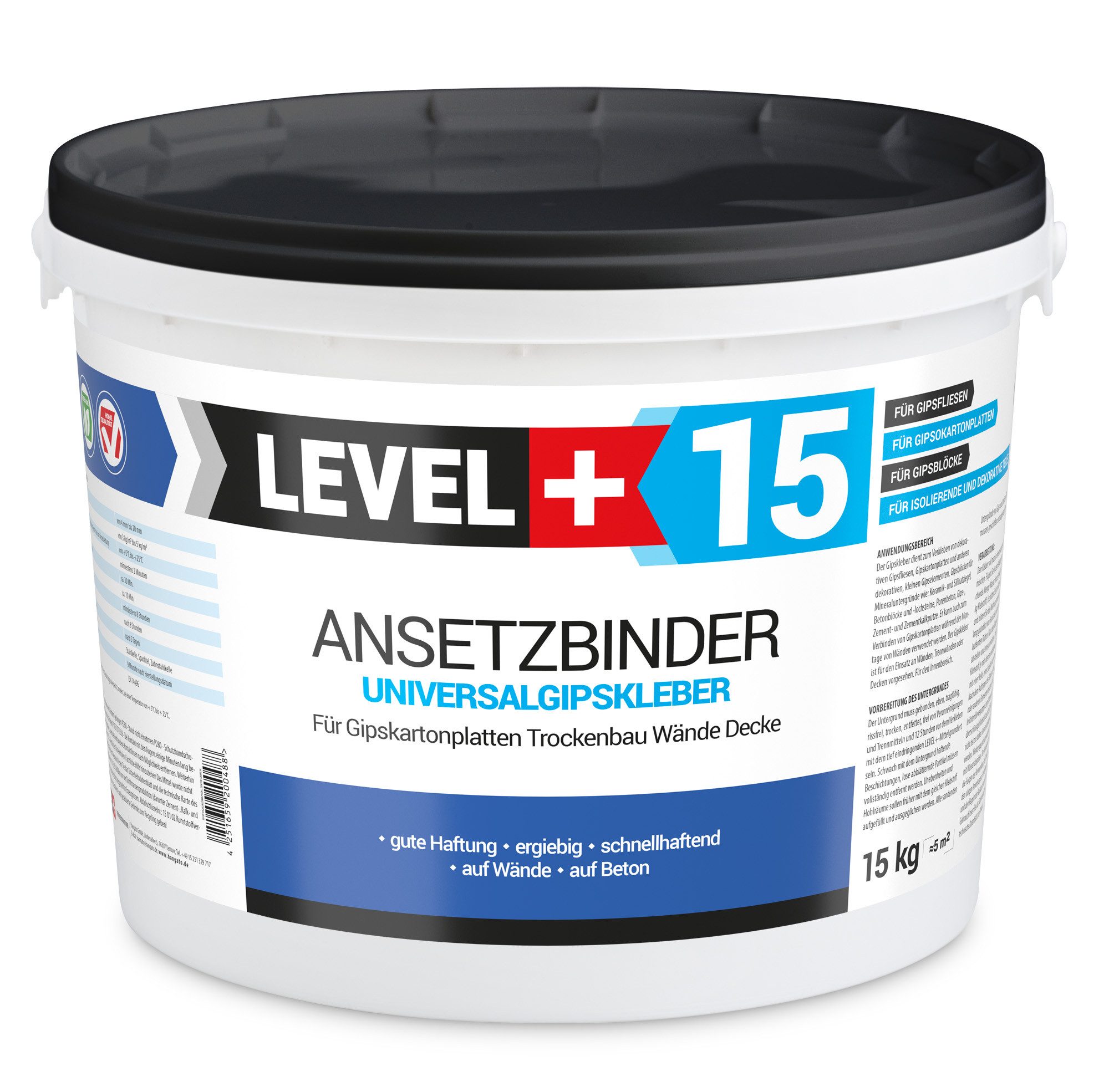 Level+ Spachtelmasse LEVEL+ Gipskleber Für Dekorplatten Ansetzbinder L+15 - 15KG