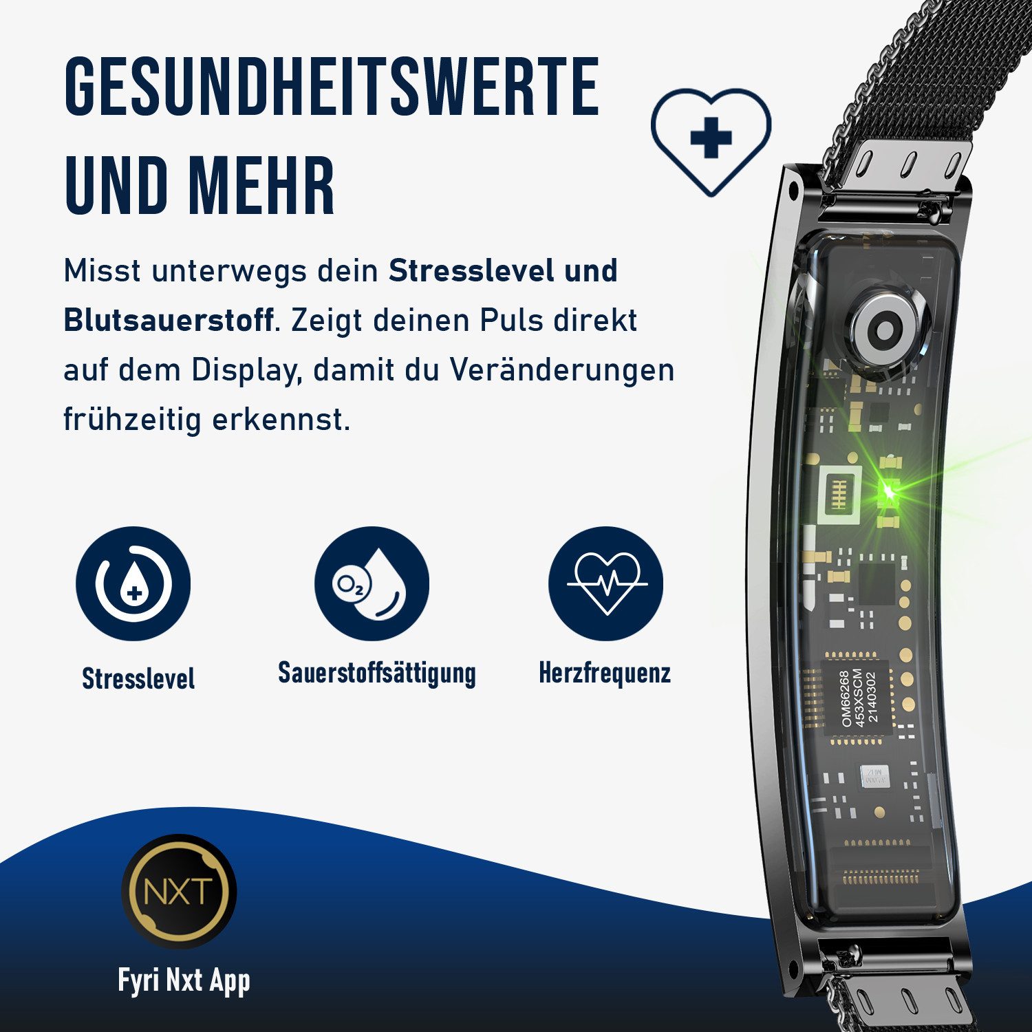 fontastic Fitness-Tracker Luxis Smart Armband mit Pulsmesser, Schlaftracker & App (Fitness Tracker, Magnet-Ladekabel, Silikon Wechselarmband), Fitness Tracker,  – Bild 4 von 5