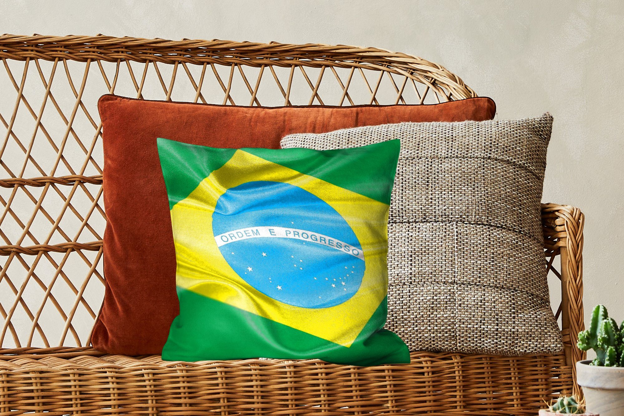 Nahaufnahme von für Sofakissen Zierkissen Schlafzimmer, Füllung Deko, Dekokissen der Flagge Wohzimmer, MuchoWow mit Brasilien,