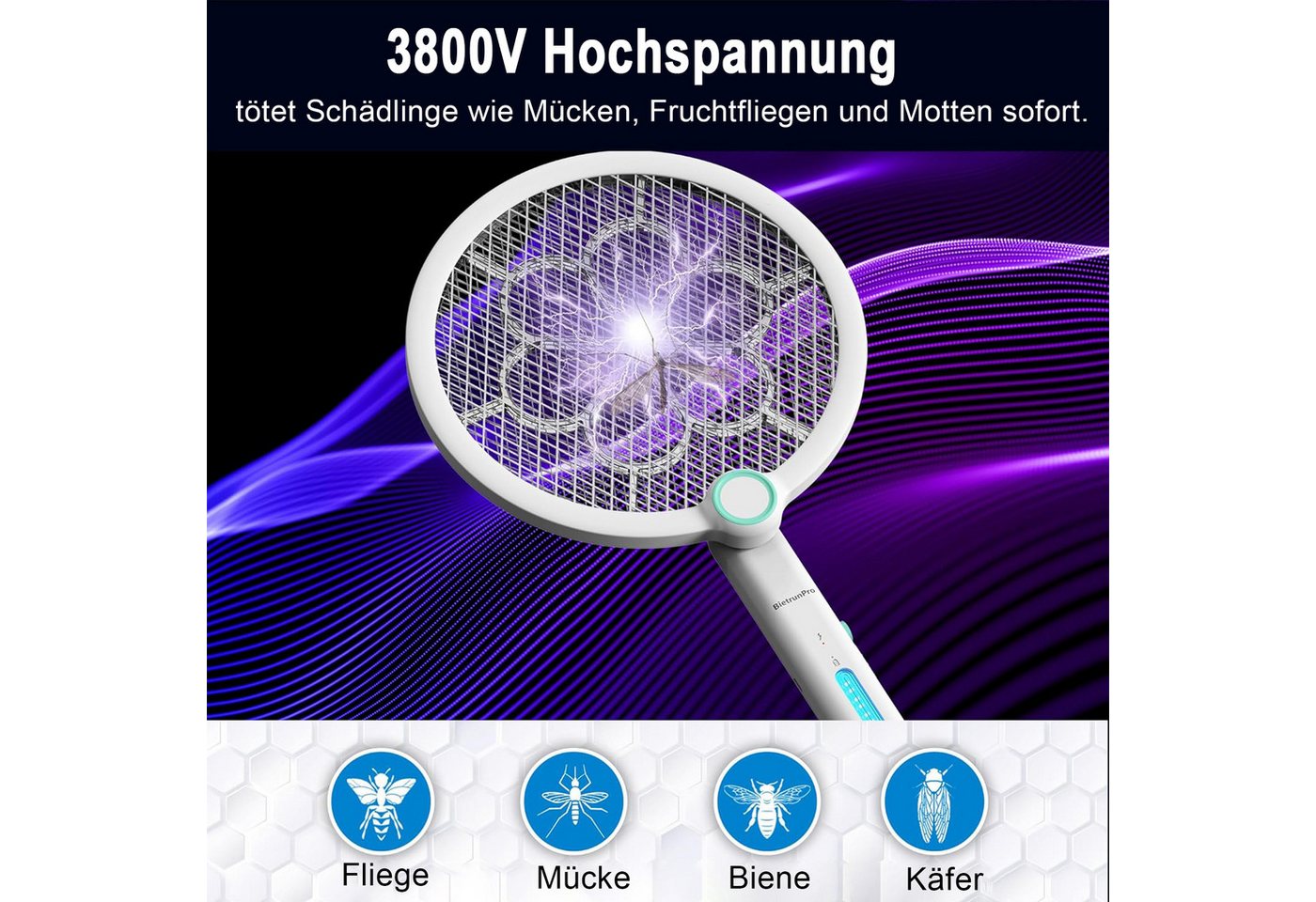 Thumbnail - Senmudi Insektenvernichter Elektrische Fliegenklatsche,2 in 1 Elektrische Fliegenklatsche & 4000V, Insektenvernichter mi...