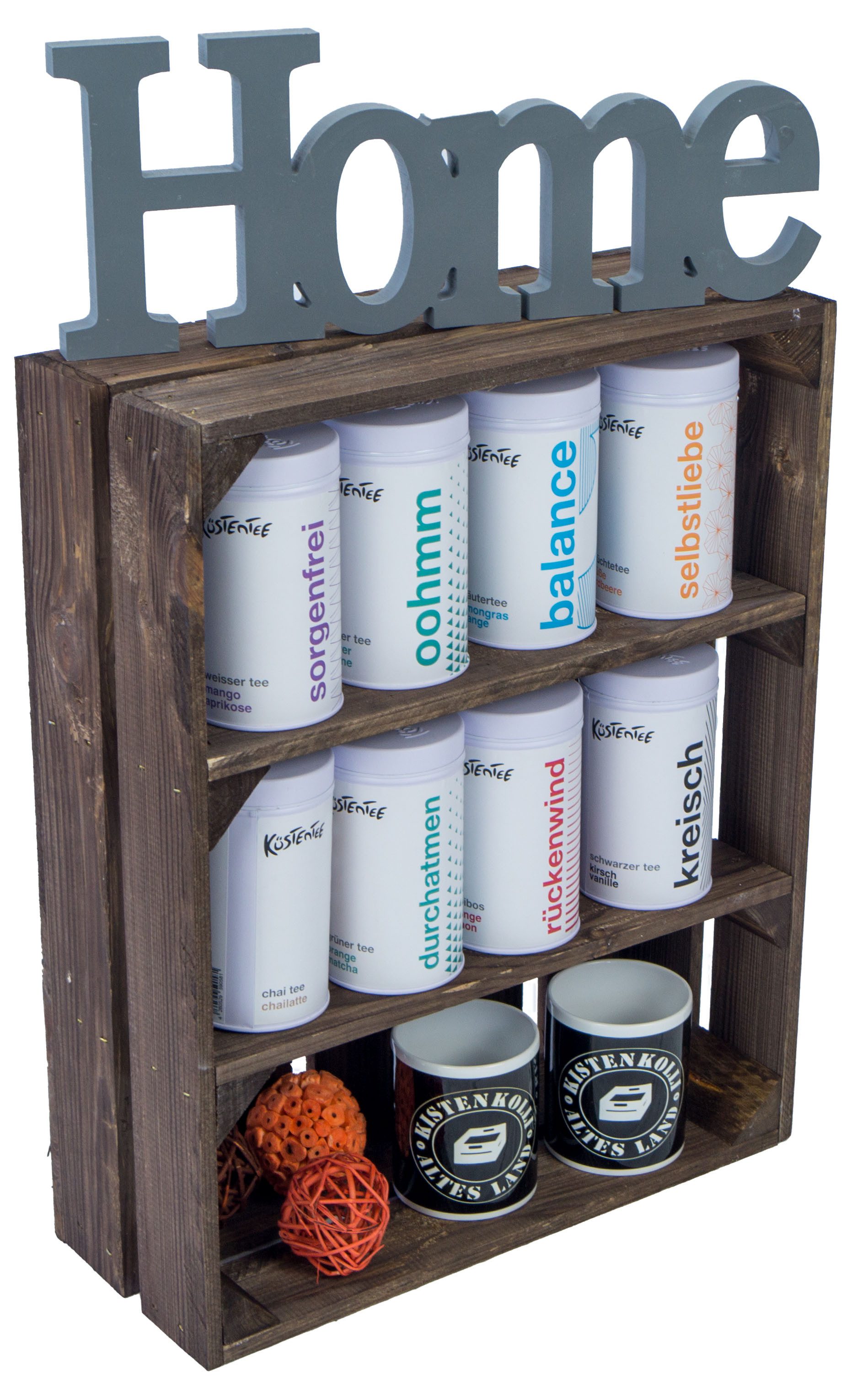 Allzweckkiste flaches Obstkistenregal "Wilma" dunkel (Spar-Set)