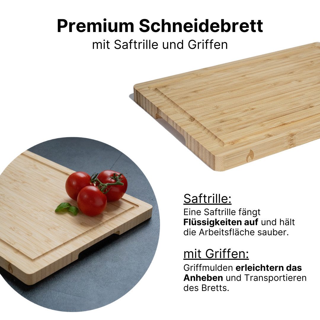 LIVINA HOME Schneidebrett Hochwertiges 100% Bambus Küchenbrett, Groß mit Griffen und Saftrille, (2-St), massives Holzbrett, Servierbrett, Cutting Board, Frühlin – Bild 4 von 5