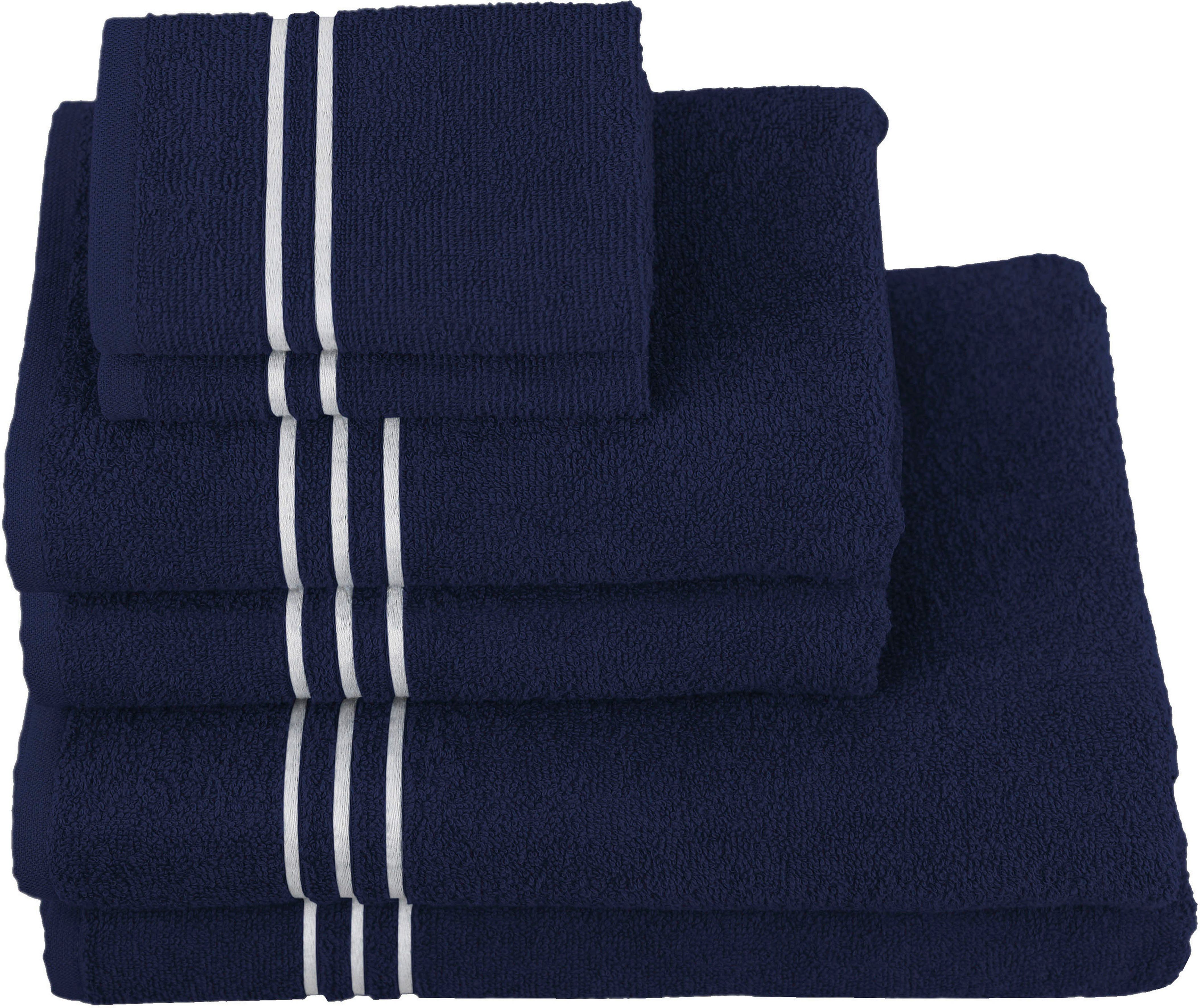 KangaROOS Handtuch Set Dalia, Walkfrottier, (Set, 6-tlg), mit Streifenbordüre, einfarbiges Handtuch-Set aus 100% Baumwolle marine | Handtuch-Sets