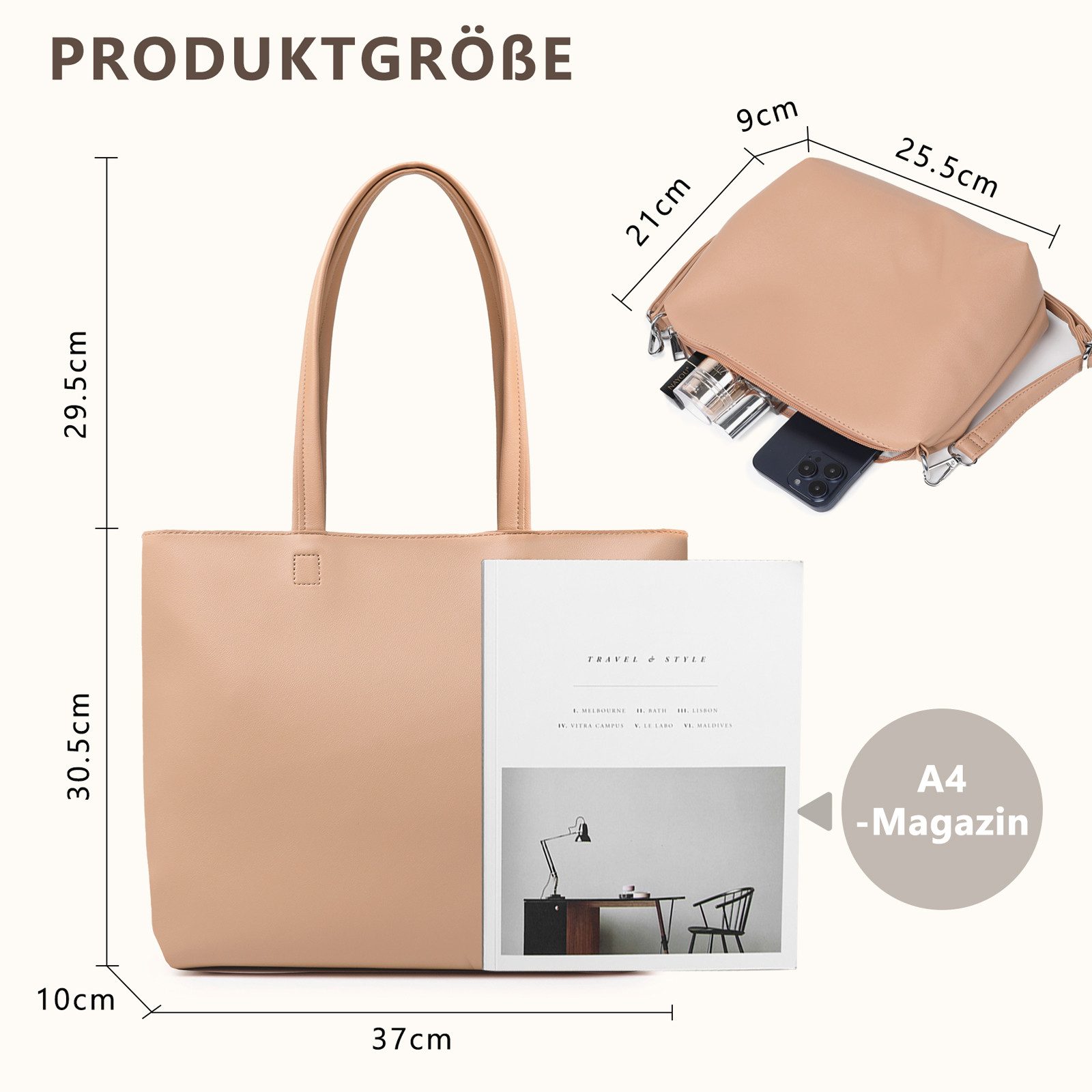 TAN.TOMI Shopper Damen Henkeltaschen Groß Handtasche Mit Einer Kosmetiktasche (2-tlg., Henkeltasche 2PCS Set Einfach Tote Bag), Handtaschen Damen Groß PVC Umhängetasche