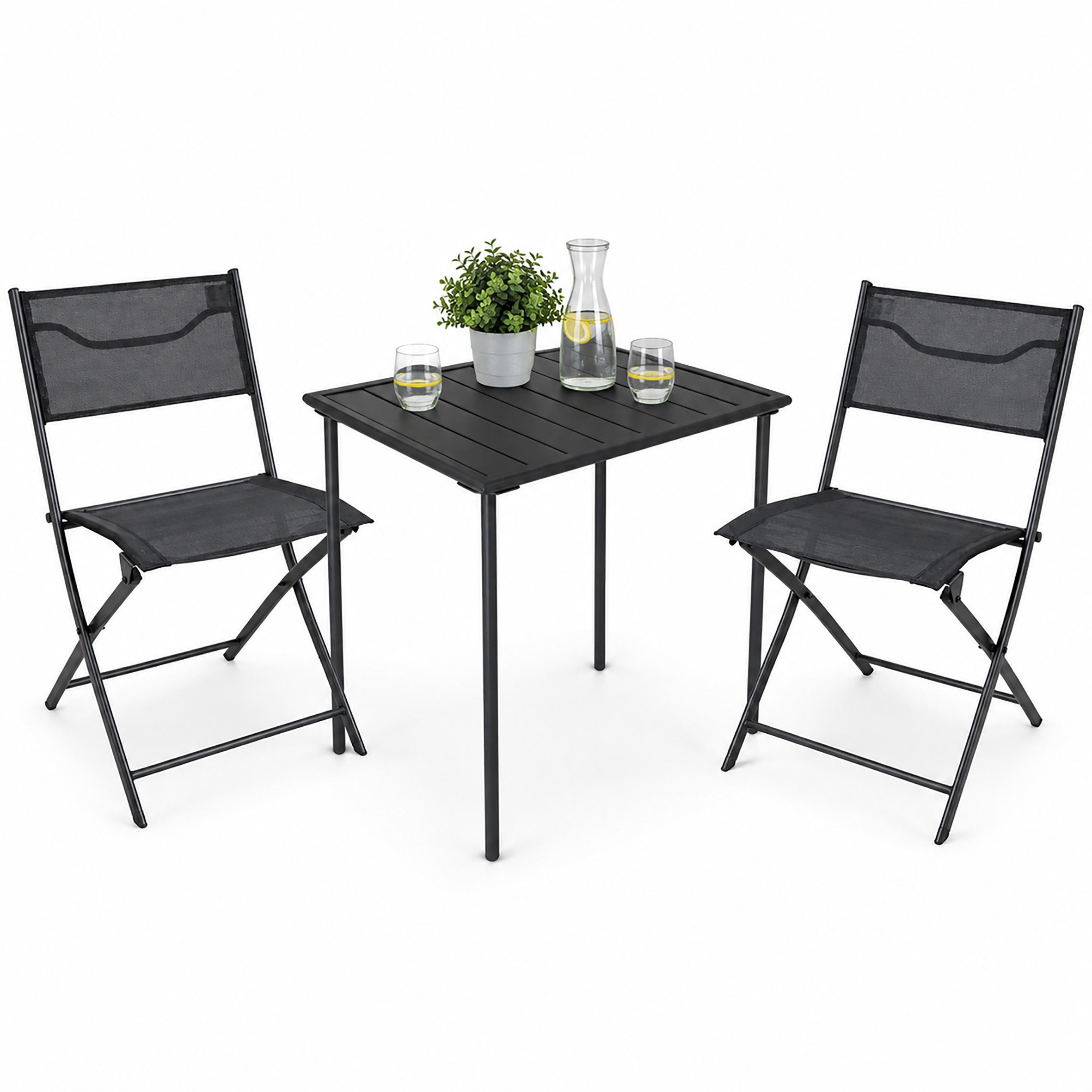 VCM Garten-Essgruppe Sumila 3er Set B. 80 x T. 55 x H. 79 cm, (Set, 3-tlg., 1x Tisch 2x Stuhl)