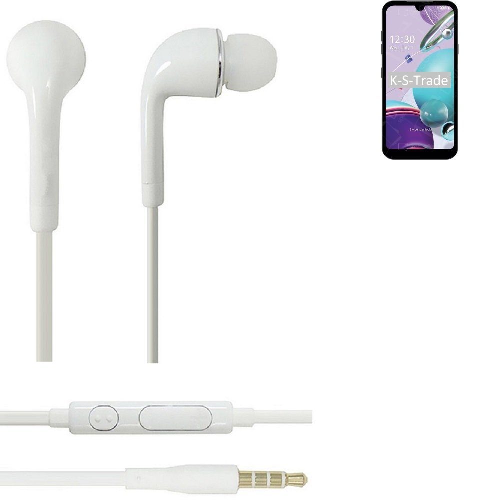 K-S-Trade für LG Electronics Aristo 5 In-Ear-Kopfhörer (Kopfhörer Headset mit Mikrofon u Lautstärkeregler weiß 3,5mm)