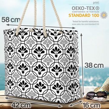 VOID Strandtasche (1-tlg), Blumen Schwarz Weiss Beach Bag Fliesen Blumen Muster Blüten Rokoko Verzierung