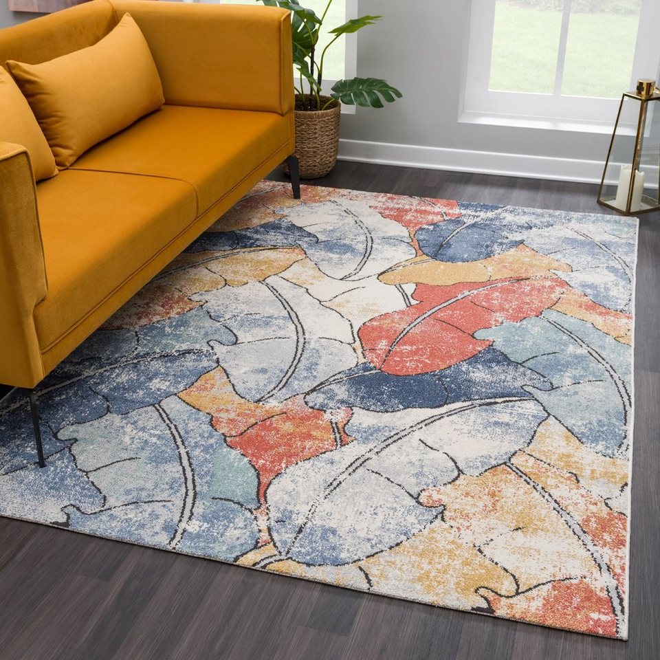 Teppich Wohnzimmerteppich Federn Muster Bunt Vintage Teppiche, payé,  Rechteckig, Höhe: 9 mm