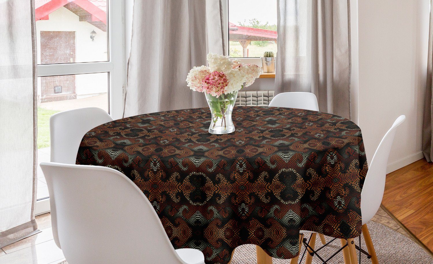 Abdeckung Dekoration, Strikes Küche Abstrakt Tischdecke Abakuhaus Esszimmer für Dashes Geschwungene Tischdecke Kreis