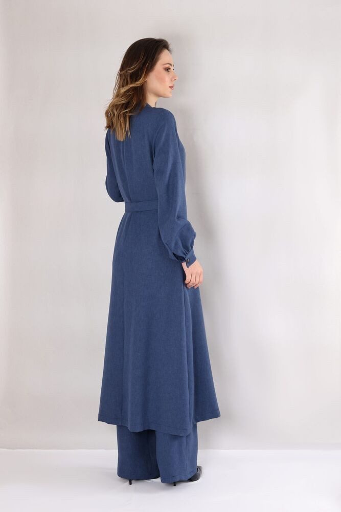 fashionshowcase Blusenkimono Langer Damen Cardigan in Leinenoptik mit Gürtel Langärmlig, Oversize Schnitt – Bild 5 von 5