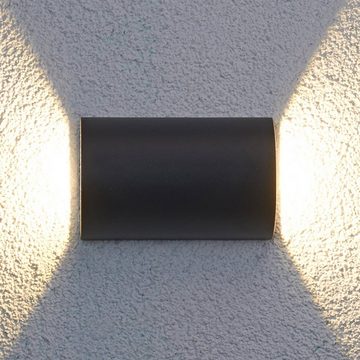 Lucande LED Außen-Wandleuchte Jale, LED-Leuchtmittel fest verbaut, warmweiß, Modern, Aluminium, Temperglas, grafitgrau, klar, 2 flammig, inkl.