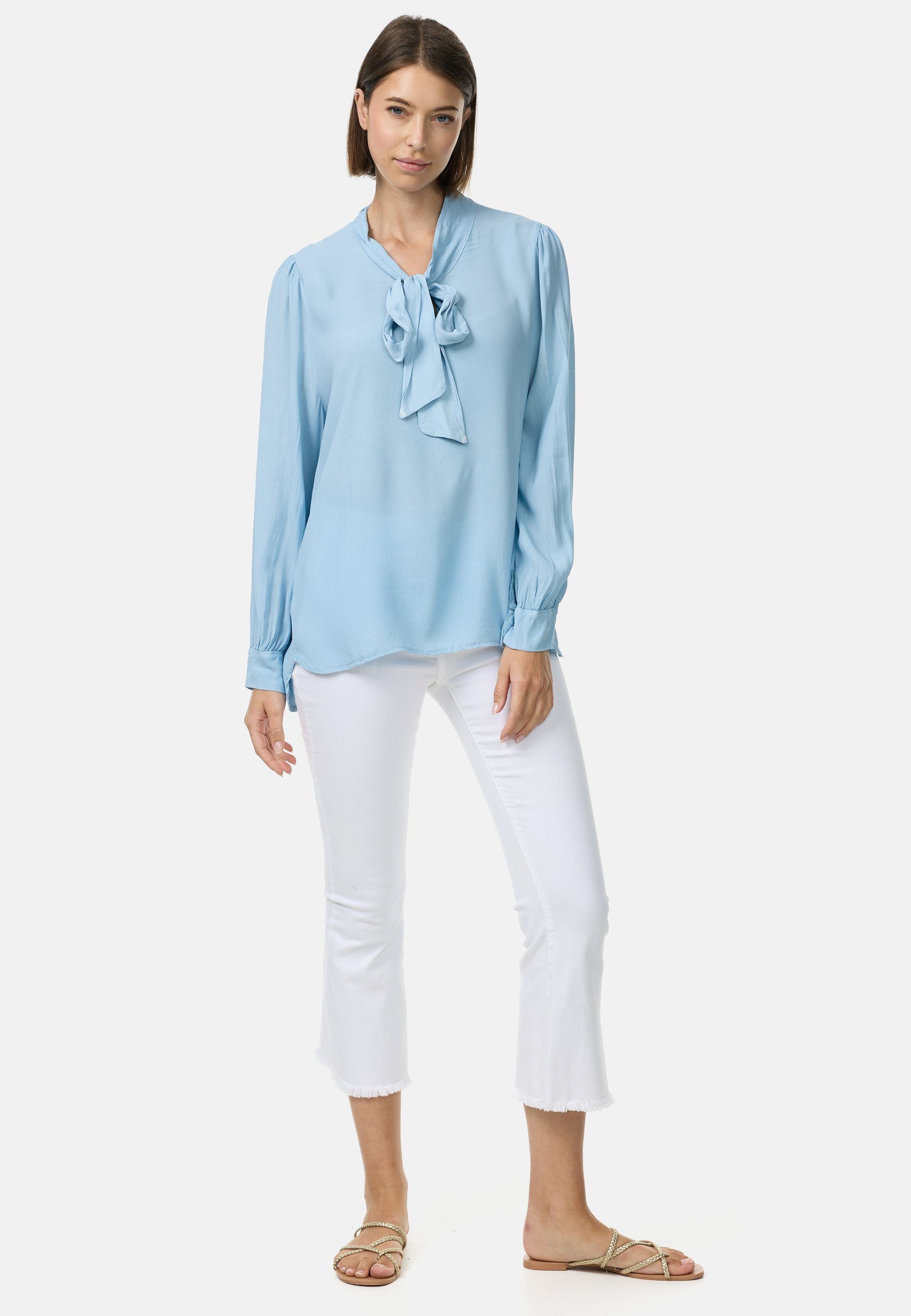 Rayshyne Crepebluse PM62 (Stilvolle Business Crepe Bluse mit Schleife) Perlmuttknöpfe