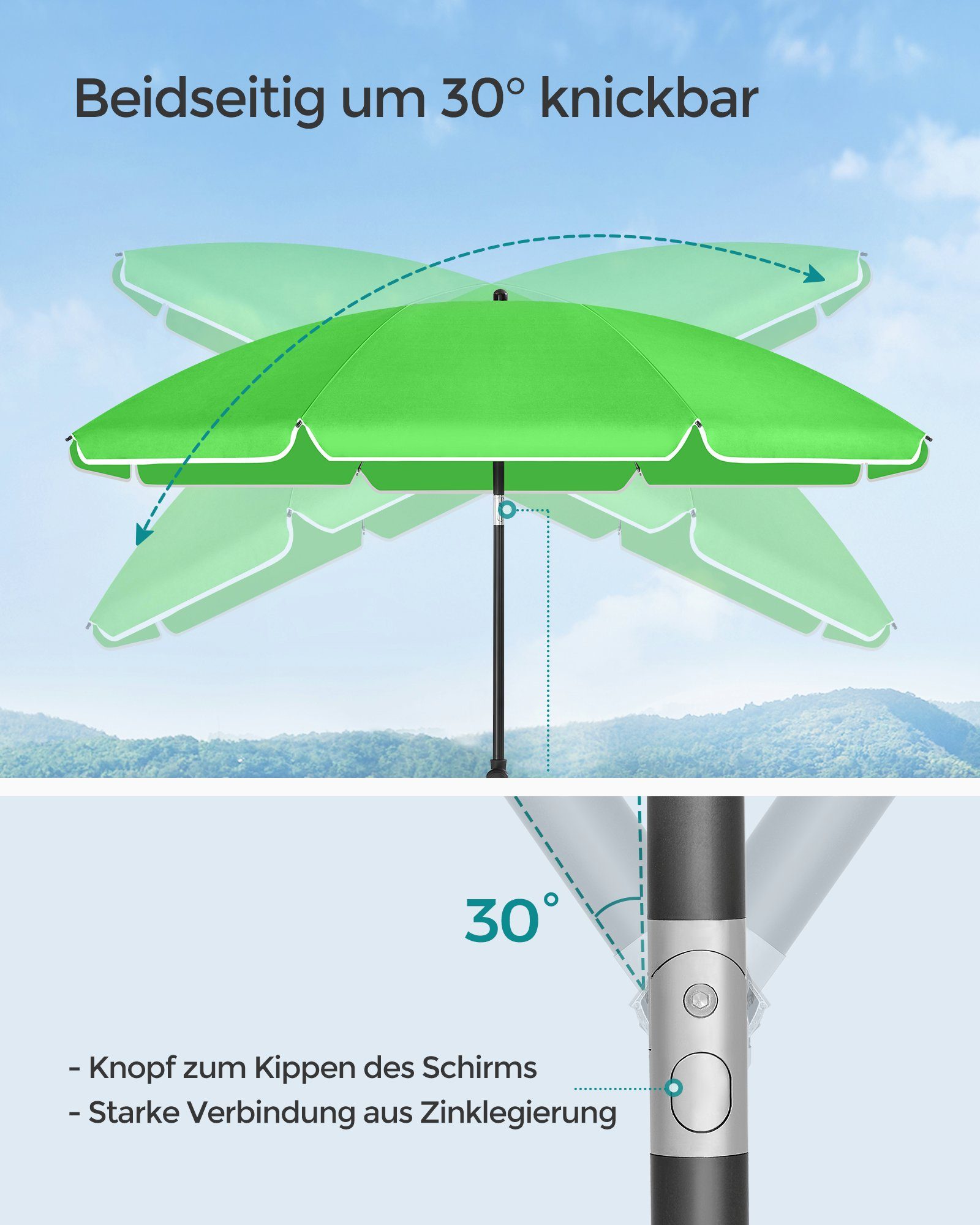 SONGMICS Sonnenschirm, ∅160cm,UPF 50+,mit Tragetasche,ohne Ständer