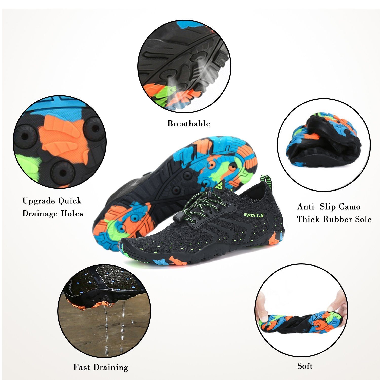 SAGUARO Sommer Badeschuh (5mm Sohle, bequem, leicht, atmungsaktiv, rutschfest, schnelltrocknend) (Barfuß-Schuhe) Wasserschuhe Surfschuhe Schwimmschuhe Wasser-Sport