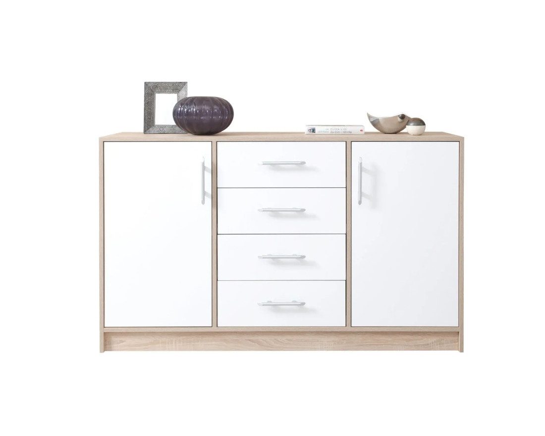 Deine Möbel 24 Kommode SAM SRK1 Garderobe Garderobensystem Artisan Anthrazit 2-türig (Set, 3 St., große Kommode 140 cm breit Stauraum Weiß Sonoma), Drehtür inkl. geschlossene Fächer Einlegeböden 4 Schubladen