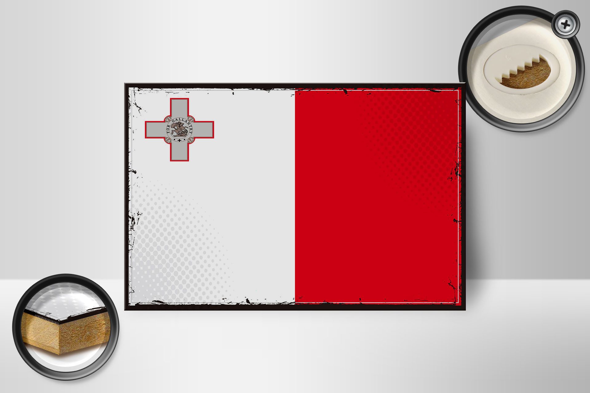 Femer GmbH Holzbild Flagge Maltas 18x12 cm Retro Flag of Malta, Flaggen (1 St), Glatte Holzfaserplatte (MDF), vorn beschichtet
