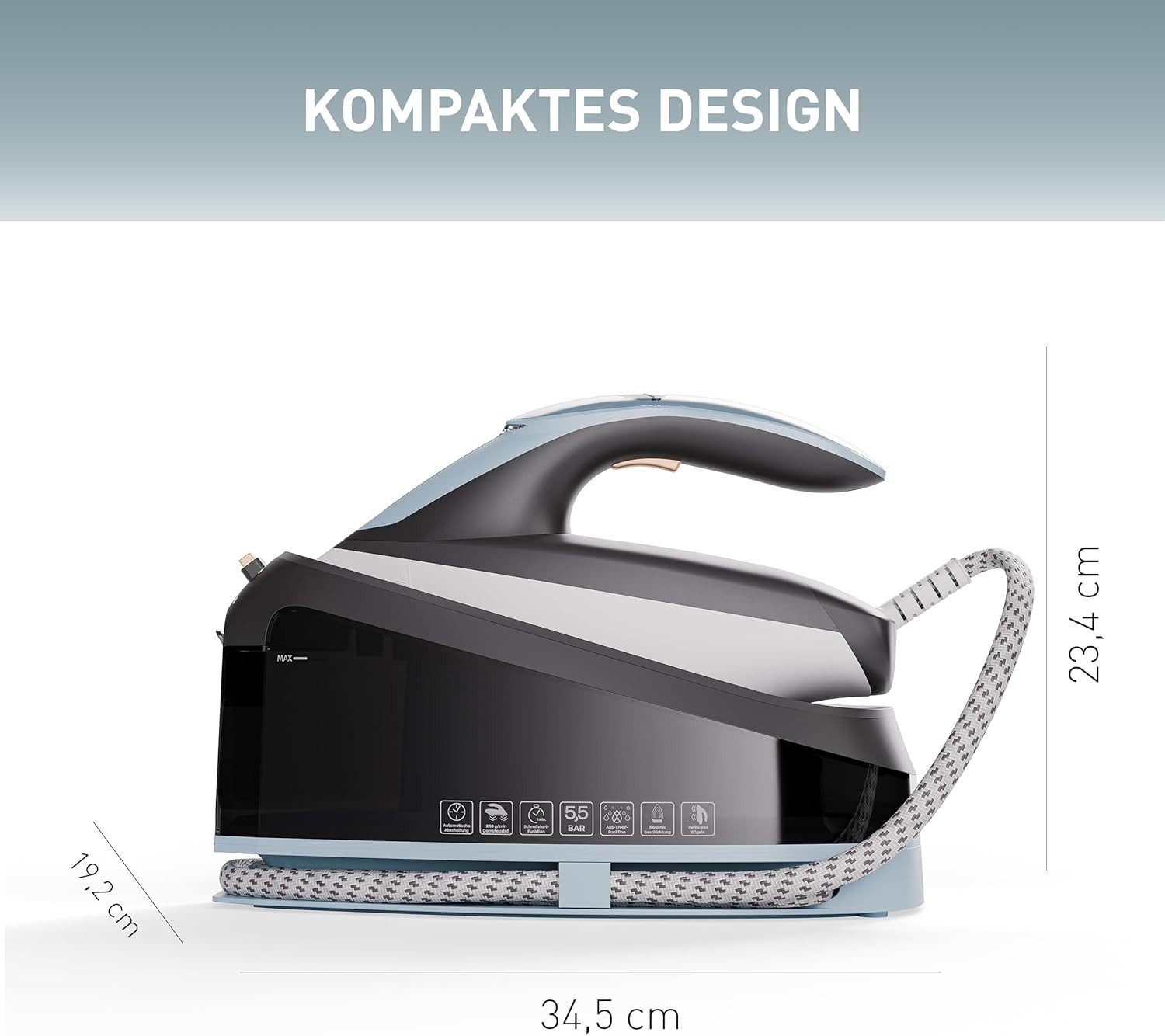 Heinrich´s Dampfbügeleisen HDS 8722 Bügeleisen 3200W, 3200 W, 250g/min Dampfstoß 5,5 Bar, 3 Funktionen, Display, 1,5L Wassertank