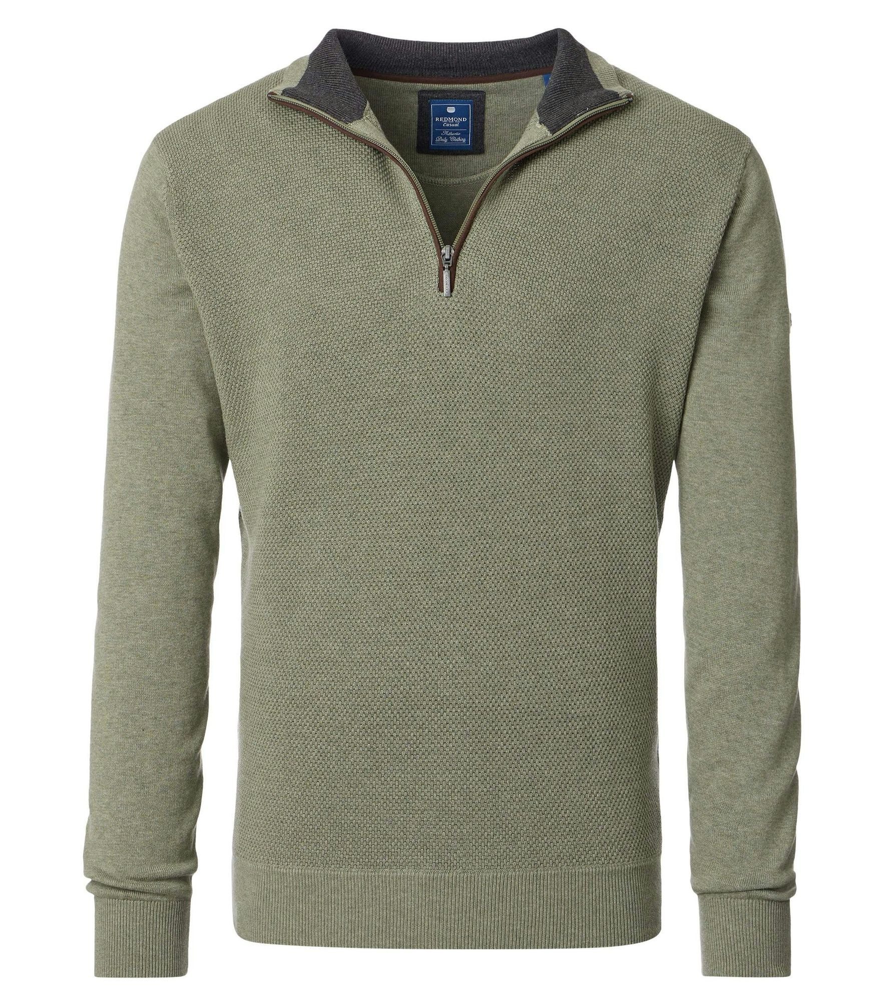 Troyer REDMOND Casual Herren Strick-Troyer Zipper Comfort Baumwolle Grün
