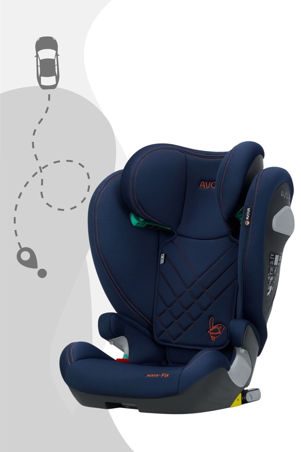 Avova Autokindersitz Avova Sora-Fix ab 100 cm - 150 cm, Kopfstütze ist 12-fach verstellbar