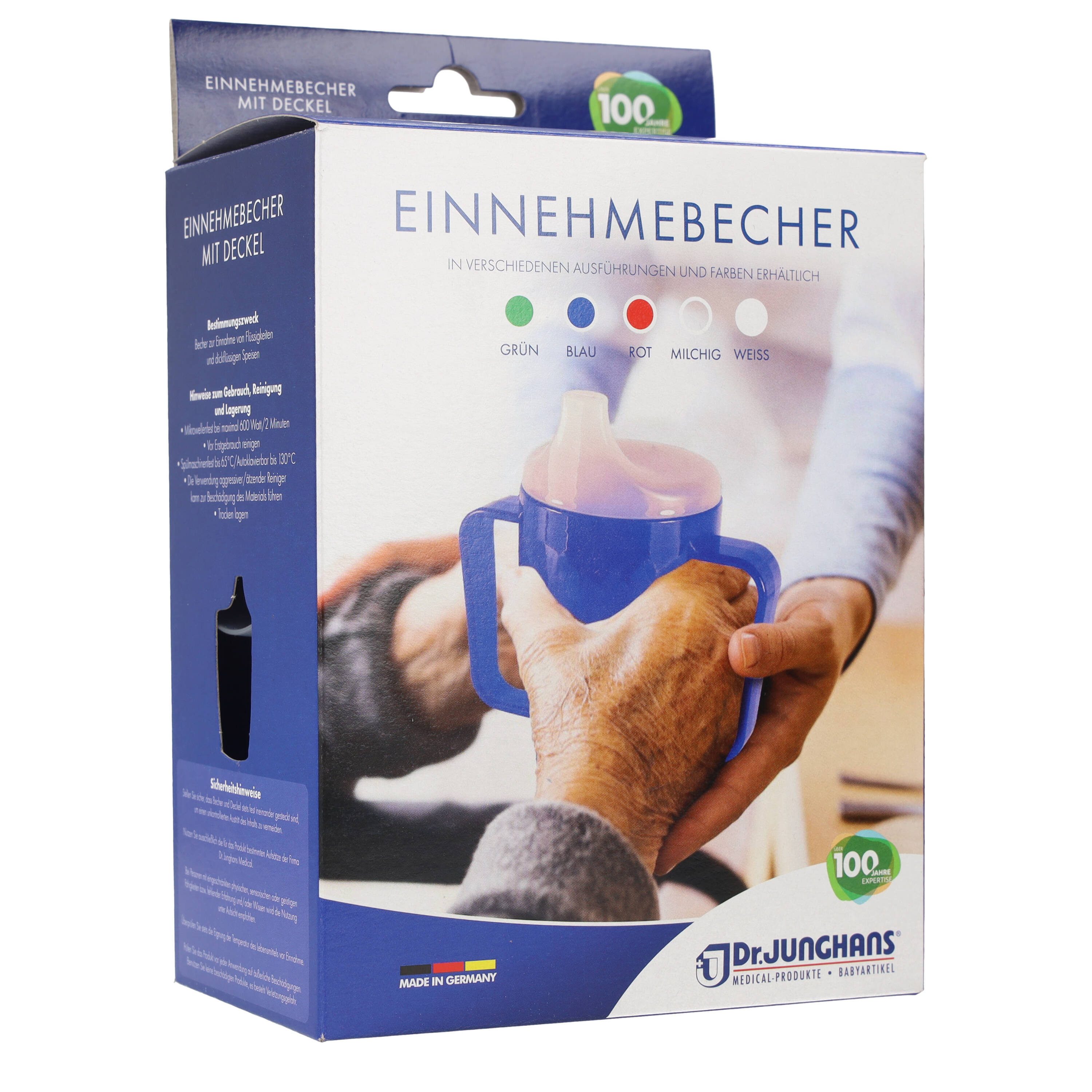 Dr. Junghans Medical GmbH Schnabelbecher Dr.Junghans Schnabelbecher 1 Griff, 2 Deckel, blau, Polypropylen, 2 Deckel mit 4mm / 12mm Öffnungen