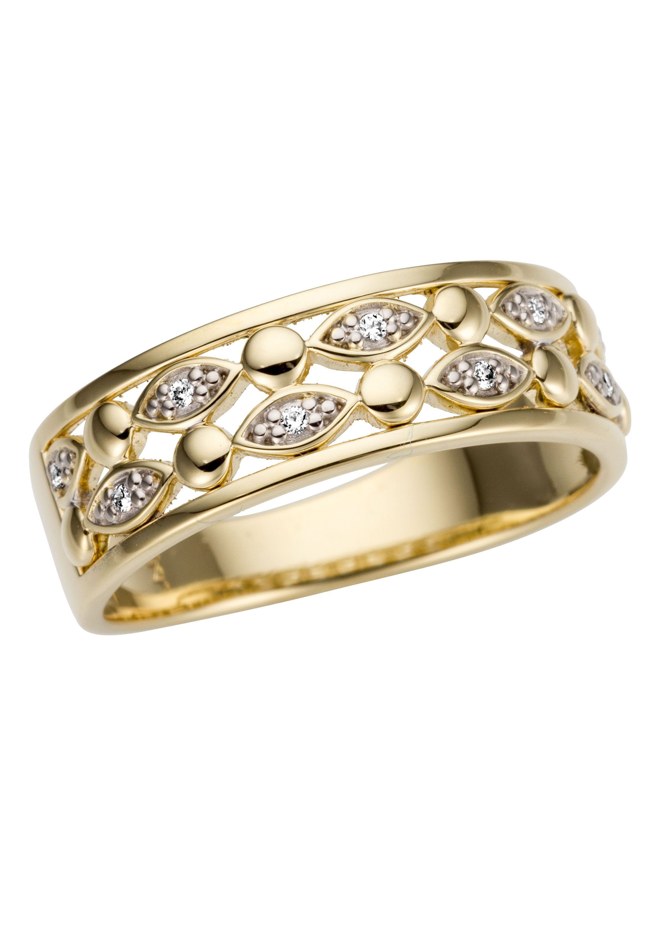 Firetti Goldring Schmuck Geschenk Gold 585, teilw. rhodiniert, massiv, mit Brillanten