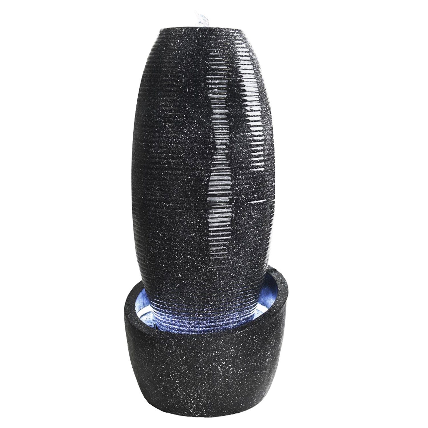 Wasserspiel Zimmerbrunnen Grau mit Pumpe und weißem LED Licht H30cm