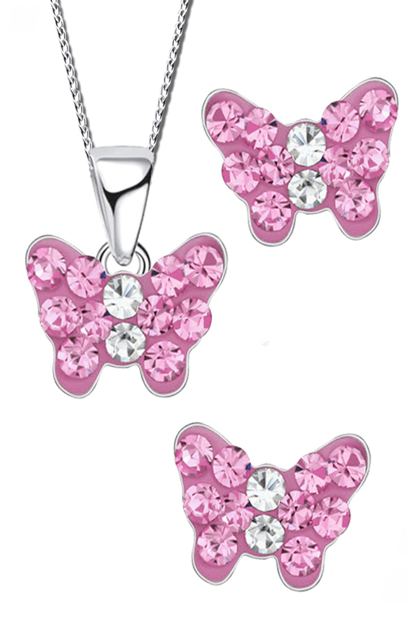 Schmuckset Mini Kinder Mädchen 925 Silber Ohrringe mit Kette Schmetterling