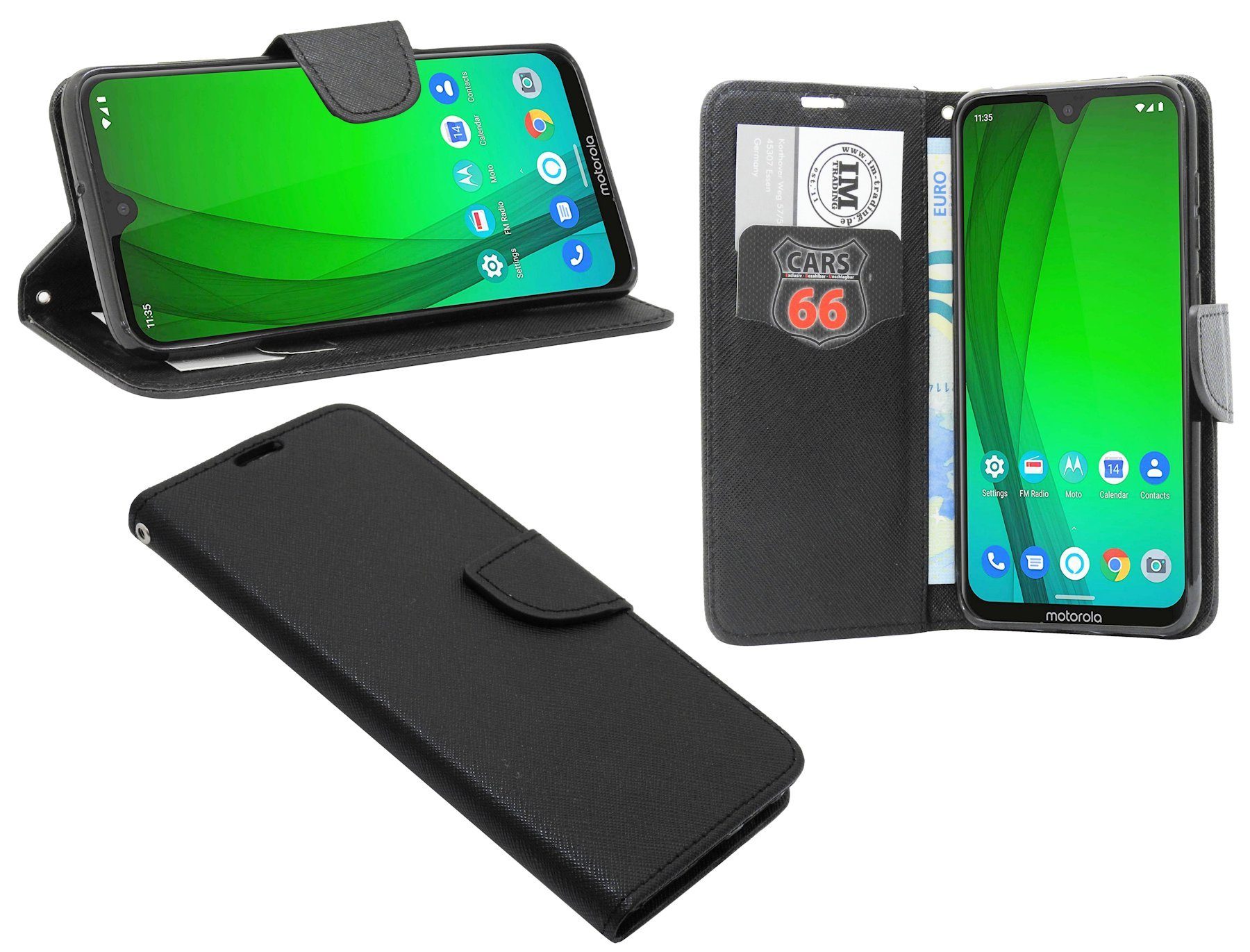 cofi1453 Handyhülle Hülle Tasche für Motorola Moto G7 Plus, Kunstleder  Schutzhülle Handy Wallet Case Cover mit Kartenfächern, Standfunktion Schwarz
