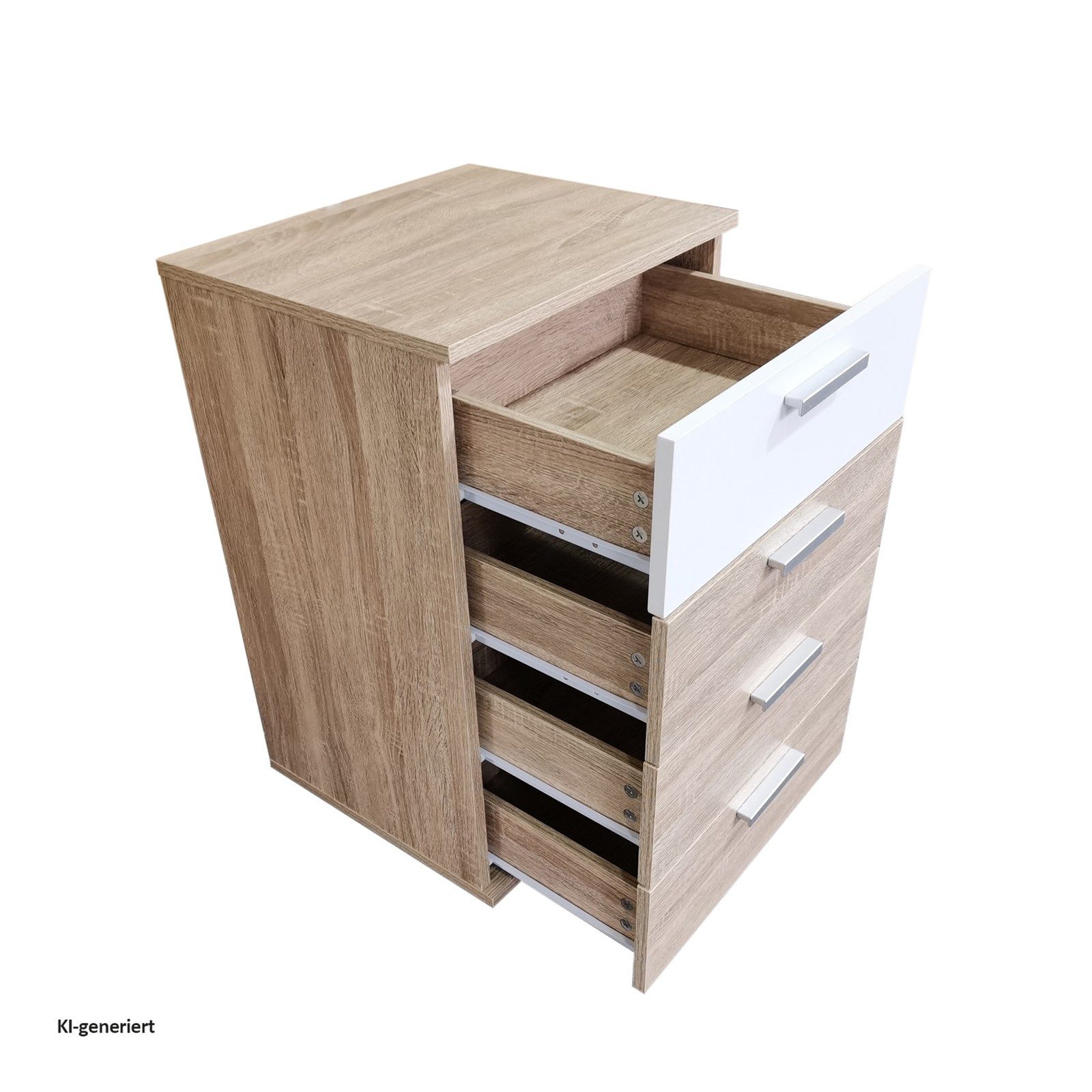 HTI-Living Nachtschrank Nachtkommode 4 Schubladen Nina Sonoma Weiß (Stück, 1-St., 1 Nachtschrank) Nachtschrank Nachttisch