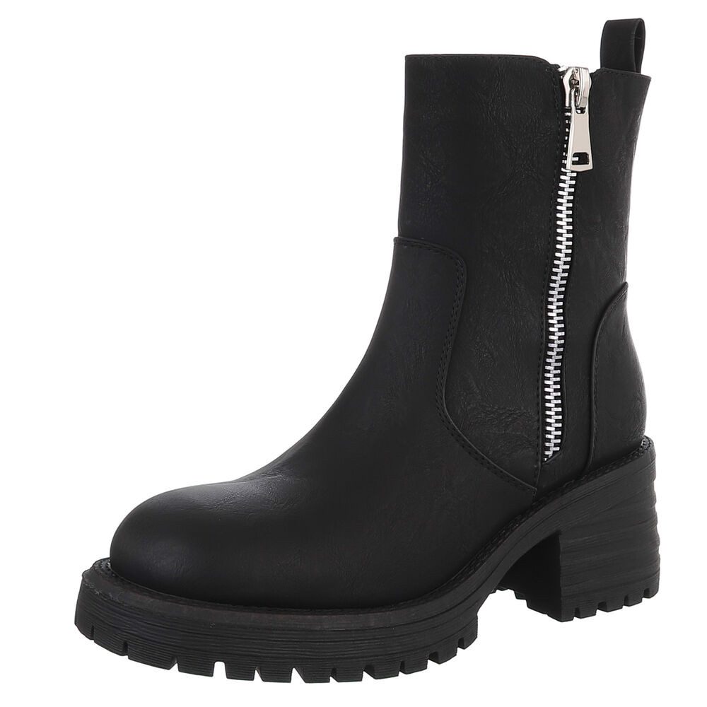 Ital-Design Modischer Damen Stiefel mit Zipper und Blockabsatz Plateaustiefelette (90649137) Blockabsatz Stiefeletten in Schwarz