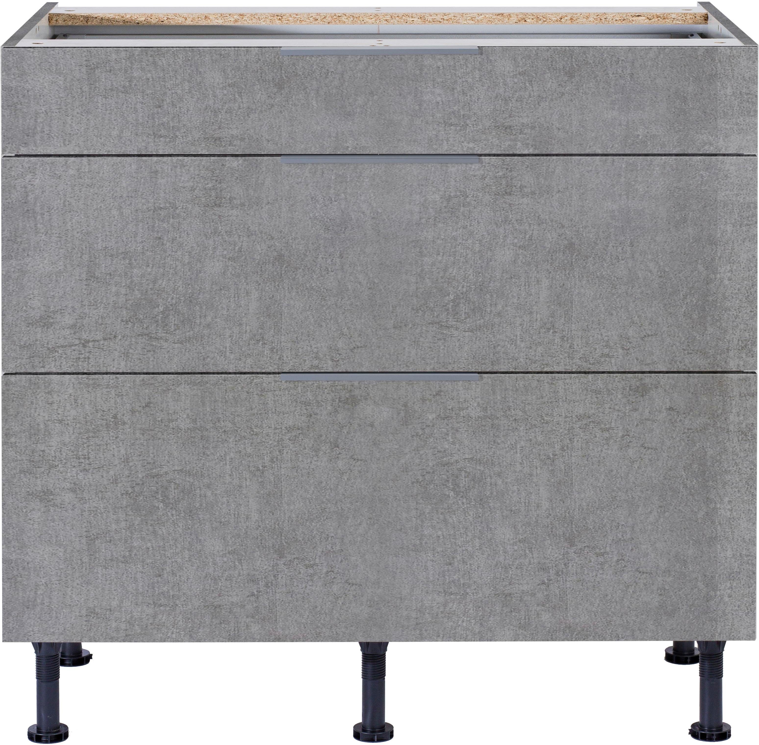 OPTIFIT Unterschrank Tara mit Vollauszug betonfarben 90 | und cm Breite Soft-Close-Funktion, betonfarben