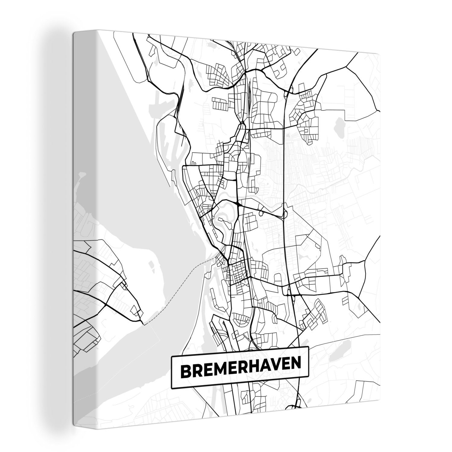 OneMillionCanvasses® Leinwandbild Karte - Bremerhaven - Karte - Stadtplan, (1 St), Leinwand Bilder für Wohnzimmer Schlafzimmer