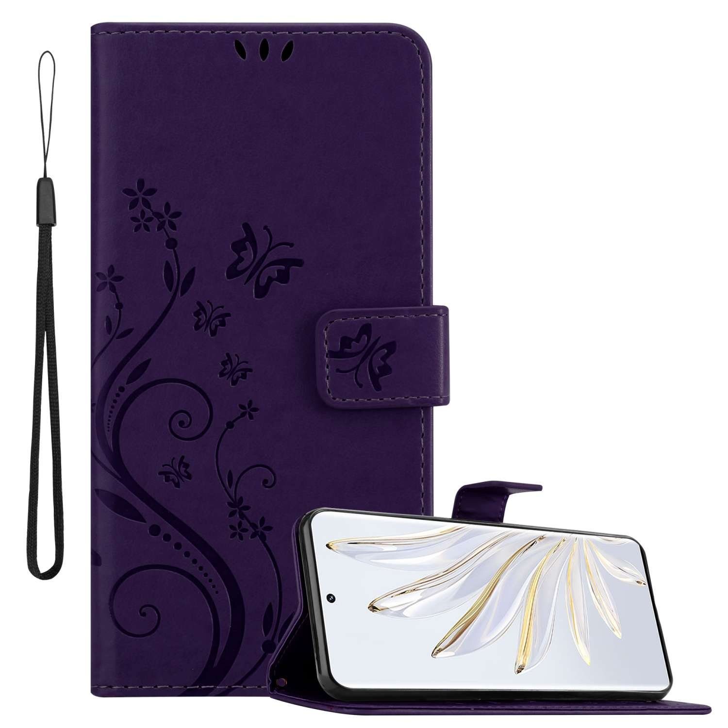 Cadorabo Handyhülle für Honor 70 Hülle Honor 70, Hülle Schutzhülle Blumen Flower mit Standfunktion Kartenfach Magnet